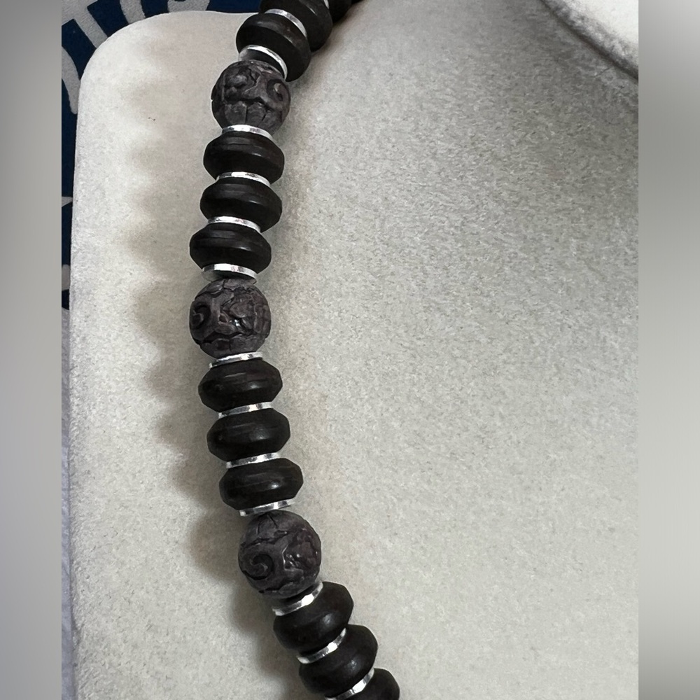 Handcrafted Bog Oak Bead Dark Gray-Toned Wood Beaded - Picture 4 of 6